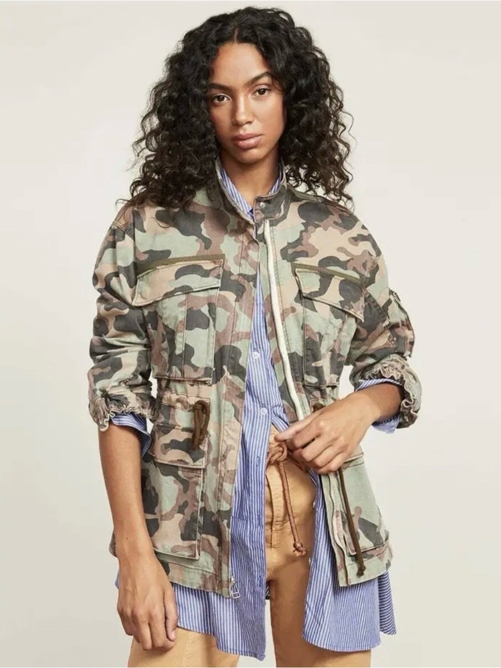 Veronica Beard Camouflage Utility Jacket - Green & Tan